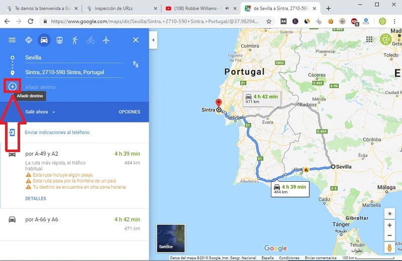 añadir ruta google maps ordenador.