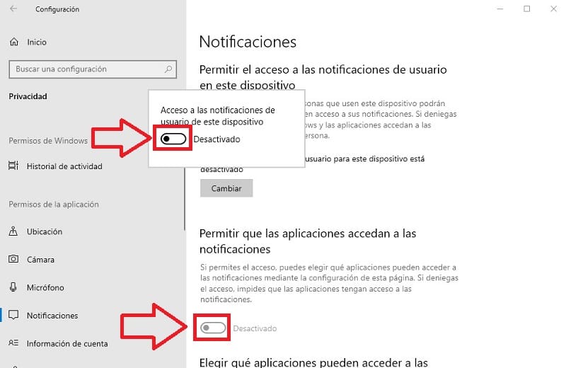 desactivar notificaciones en windows 10