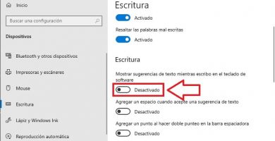 desactivar sugerencias de escritura en windows10
