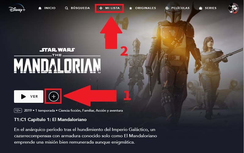 agregar series en mi lista en disney plus