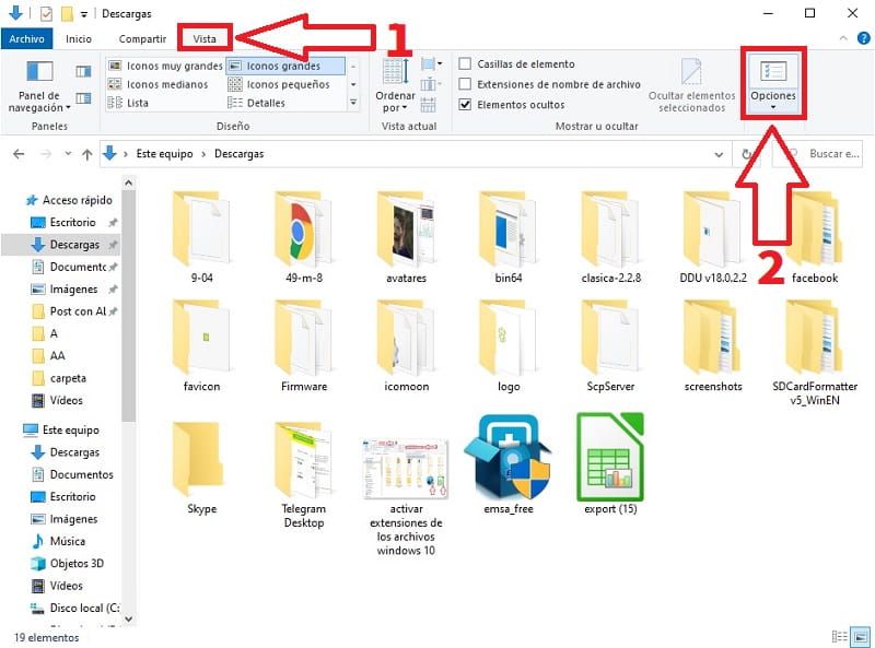 activar extensiones de archivos windows 10