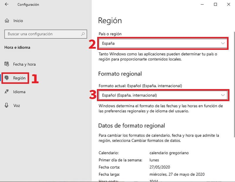 cambiar idioma windows 10 a español