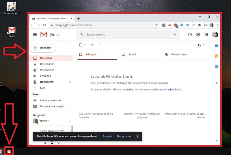 gmail para barra de tareas