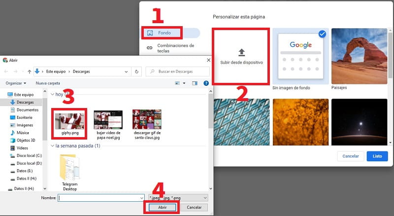poner papa noel chrome como fondo de chrome.