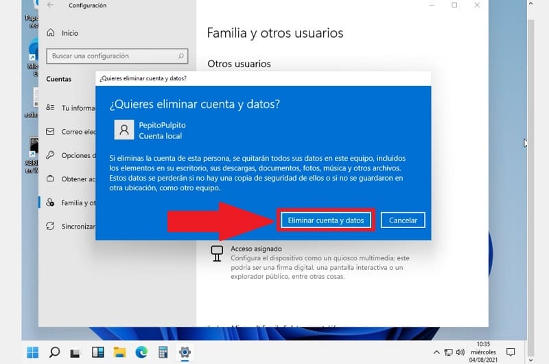 eliminar cuenta de usuario en Windows 11.