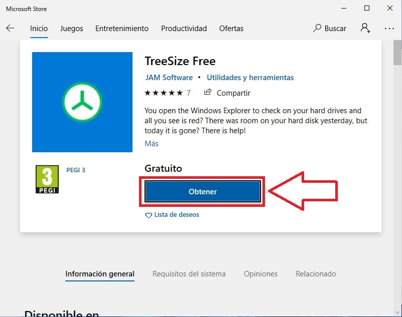 Instalar TreeSize desde Microsoft Store.