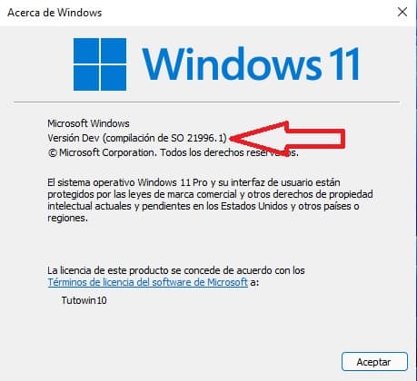Windows 11 versión.