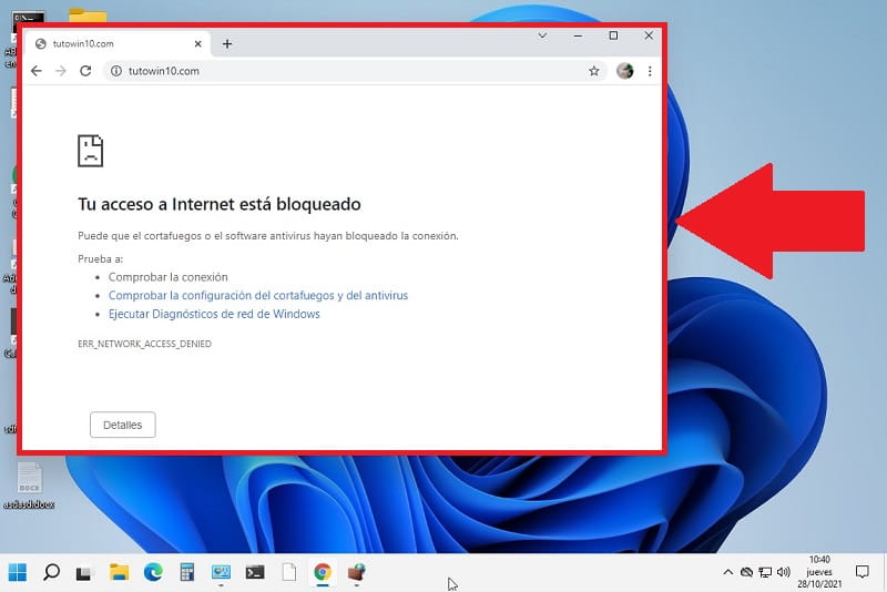 Página Web bloqueada por Chrome.