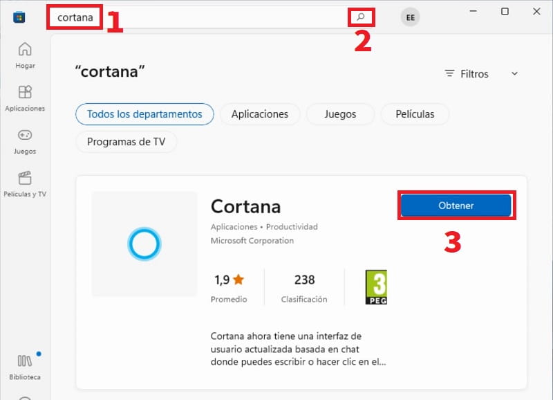 Instalar Cortana Win 11.