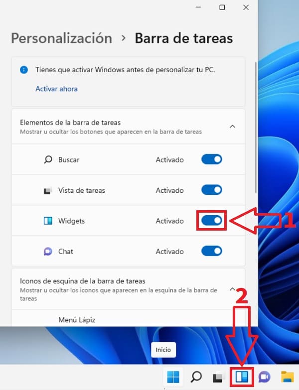 Widget en barra tareas Windows 11.