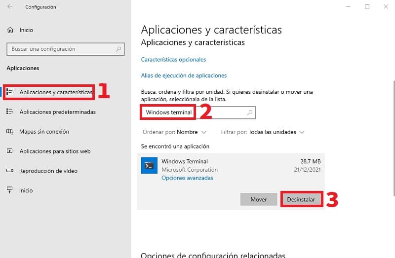 Eliminar Windows Terminal Windows 10.