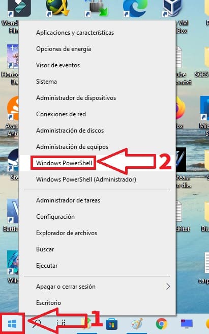 Abrir powershell en Windows 10.