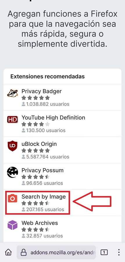 Extensiones Firefox en Android.