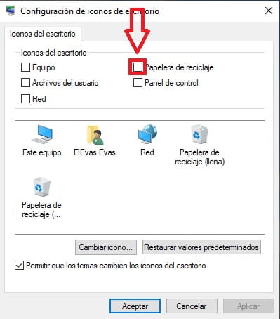 Eliminar Papelera Windows 10.