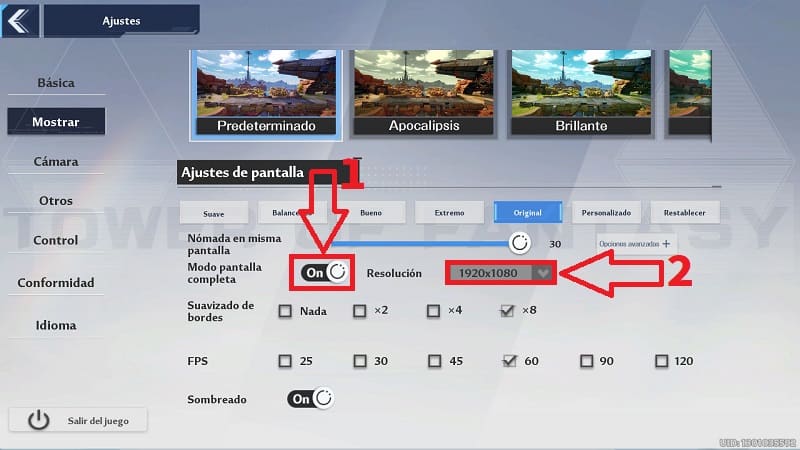 La resolución me sale en gris Tower of Fantasy.