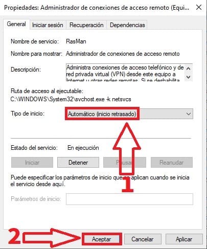 Retrasar inicio automático Windows 10.