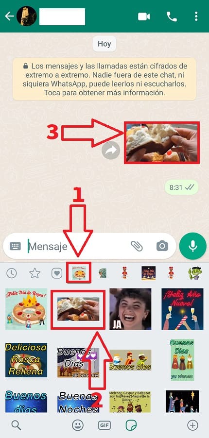 Enviar stickers de roscón de reyes por whatsapp.