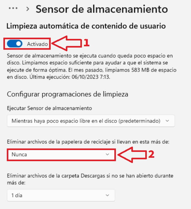 Sensor almacenamiento papelera.